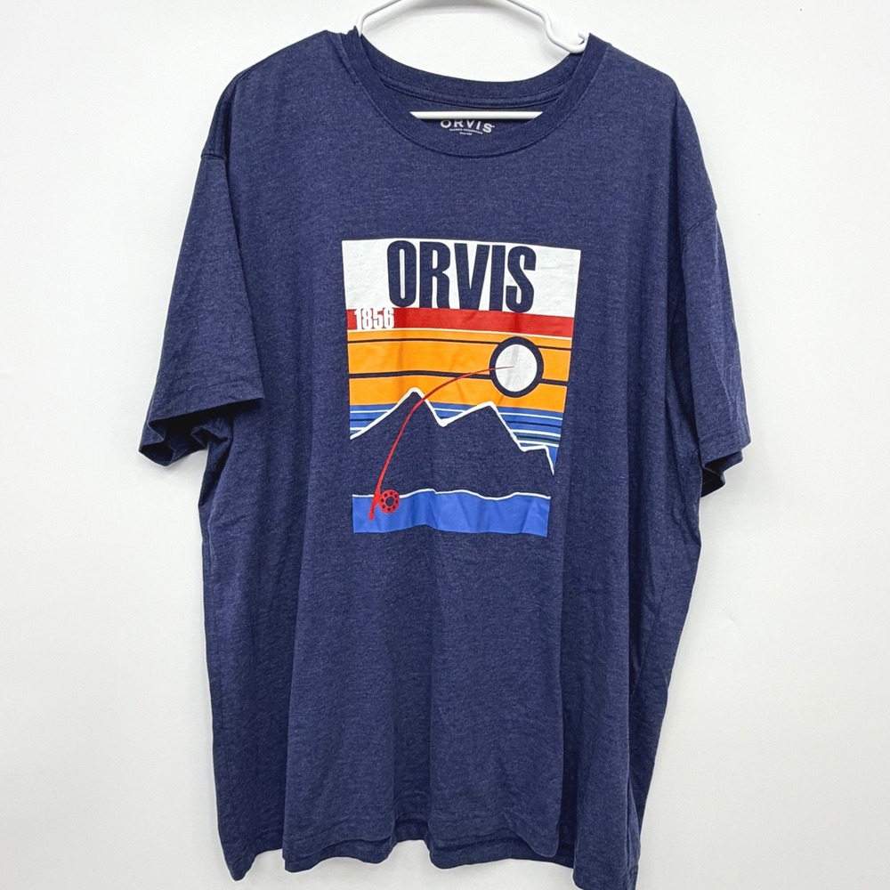 Orvis T-Shirt Gorpcore Nature Sporty Fly Fishing Graphic Outdoor Mens XXL Blue